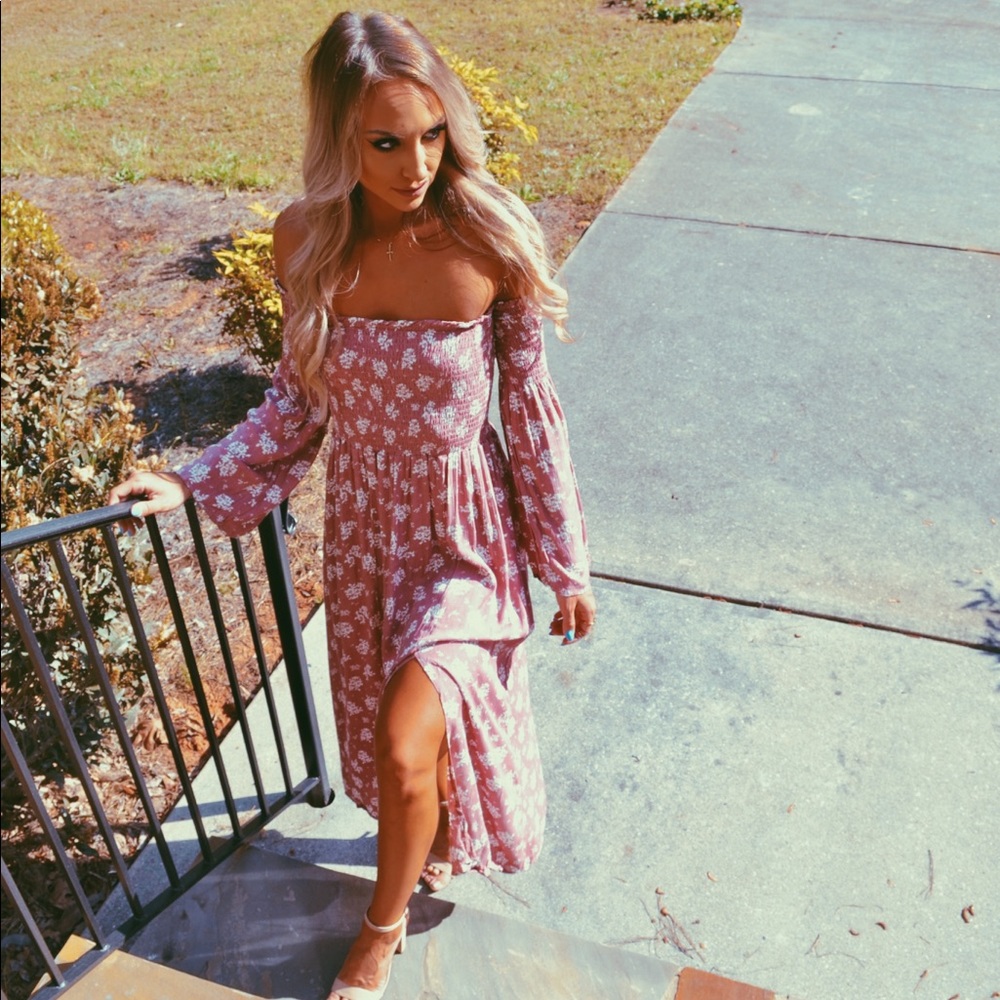 Floral Off the Shoulder Long Boho Dress